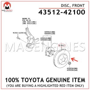 43512-42100 TOYOTA GENUINE DISC, FRONT 4351242100