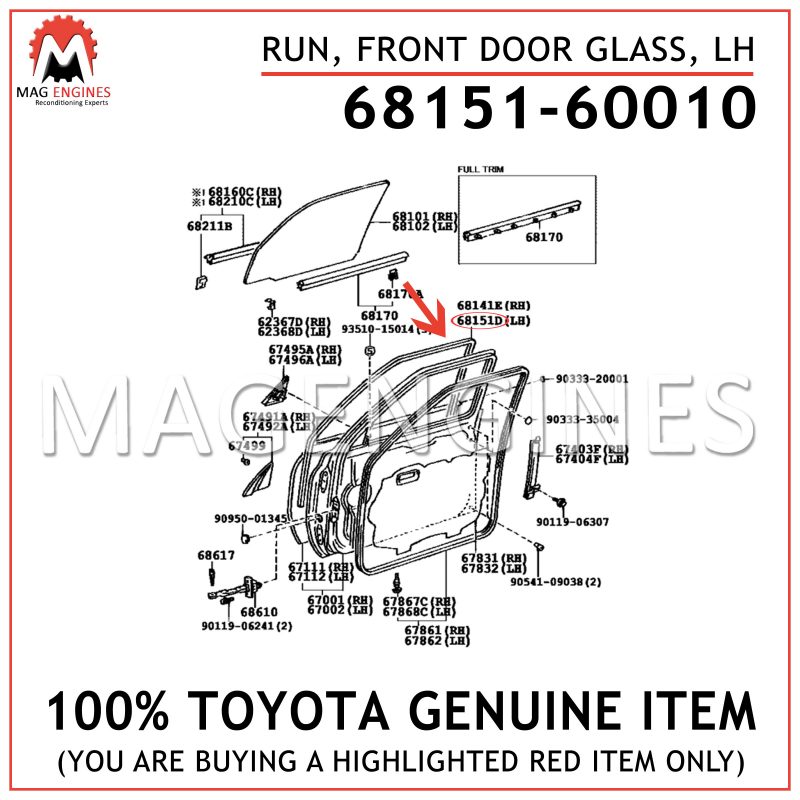Toyota 68151-95D00 Door Glass Run 