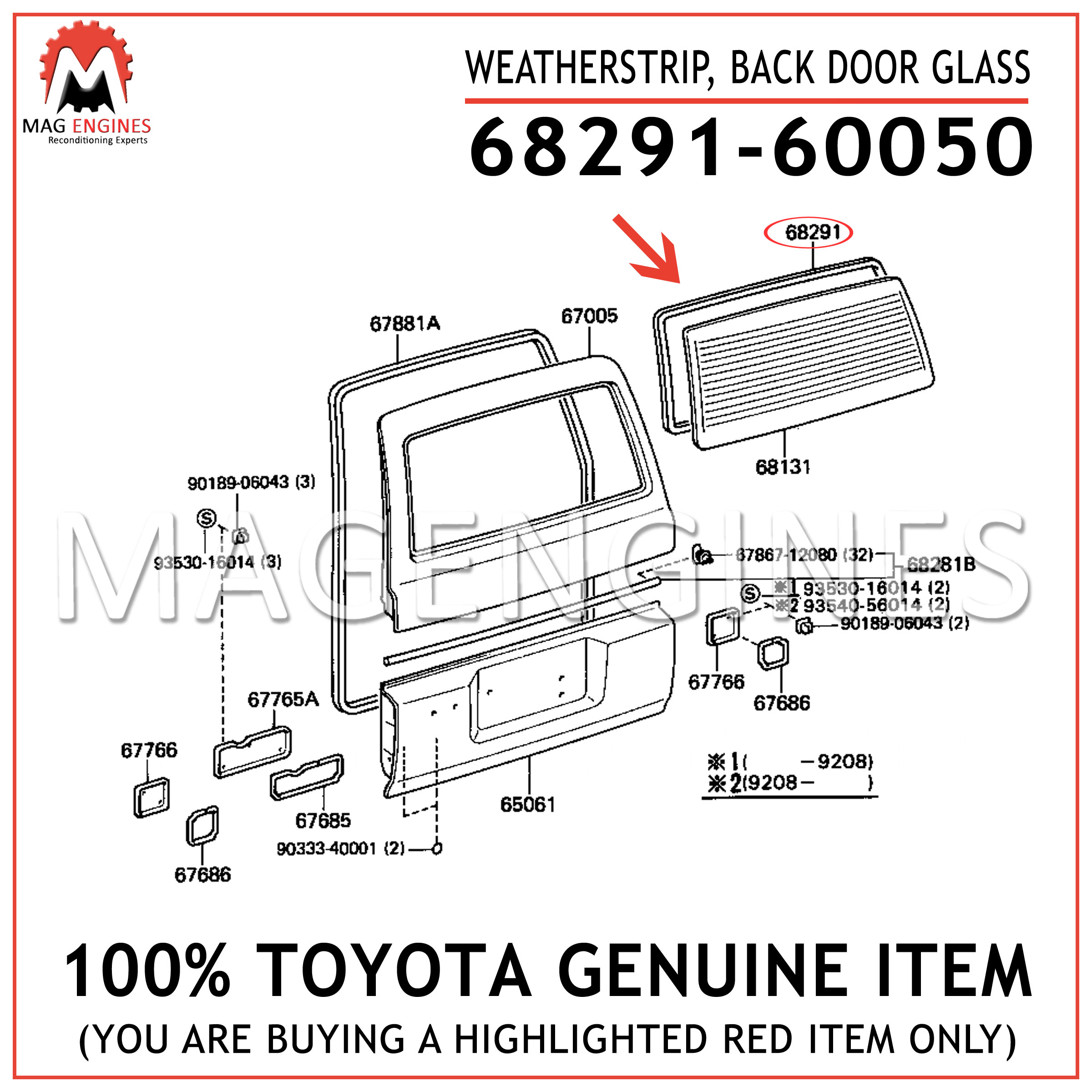 Weatherstrip Genuine Toyota Parts 68291-87004 Back D 