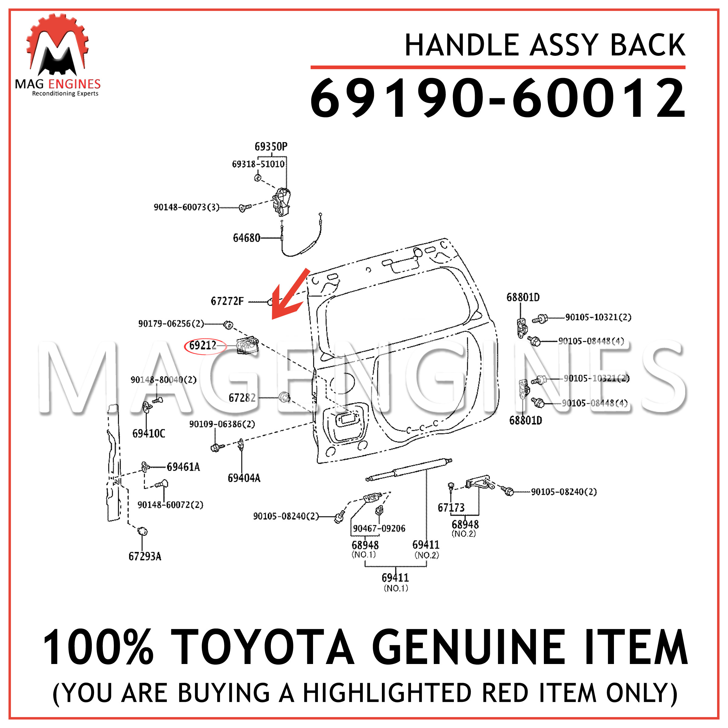 69190-60012 TOYOTA GENUINE HANDLE ASSY BACK 6919060012 – Mag Engines