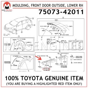 75073-42011 TOYOTA GENUINE MOULDING, FRONT DOOR OUTSIDE, LOWER RH 7507342011