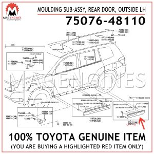 75076-48110 TOYOTA GENUINE MOULDING SUB-ASSY, REAR DOOR, OUTSIDE LH 7507648110