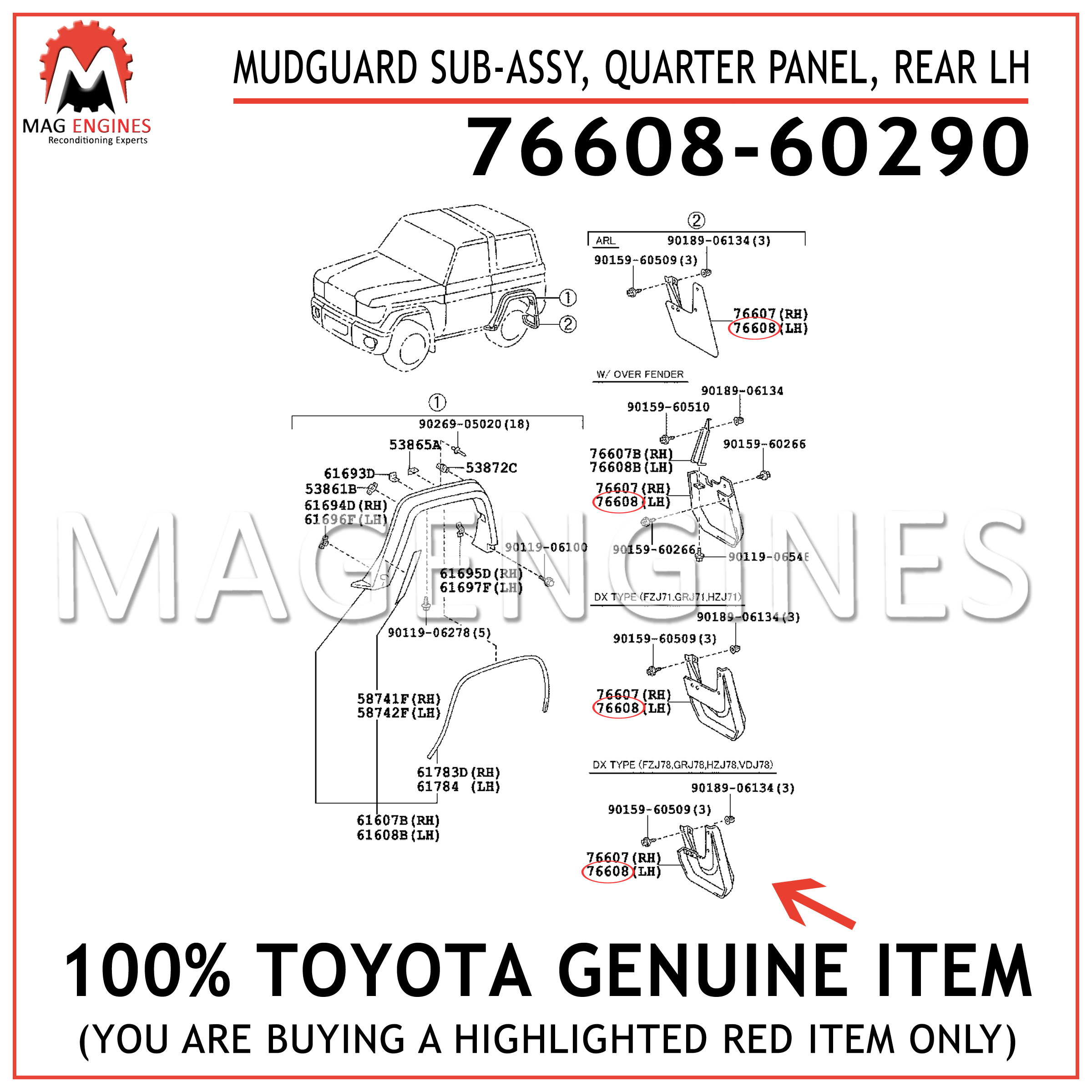 TOYOTA Genuine 76625-29085-42 Quarter Panel Mudguard Sub Assembly 