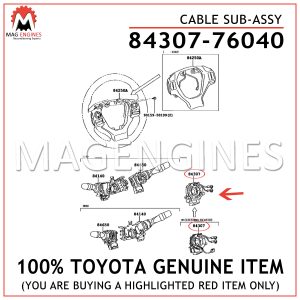 84307-76040 TOYOTA GENUINE CABLE SUB-ASSY 8430776040 