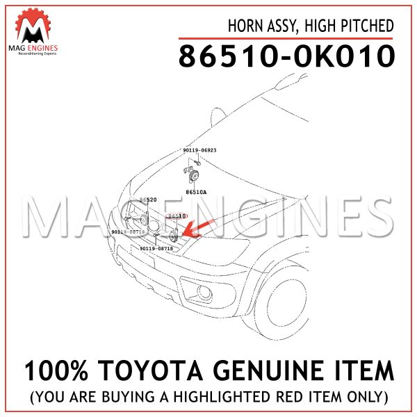 86510-0K010 TOYOTA GENUINE HORN ASSY, HIGH PITCHED 865100K010