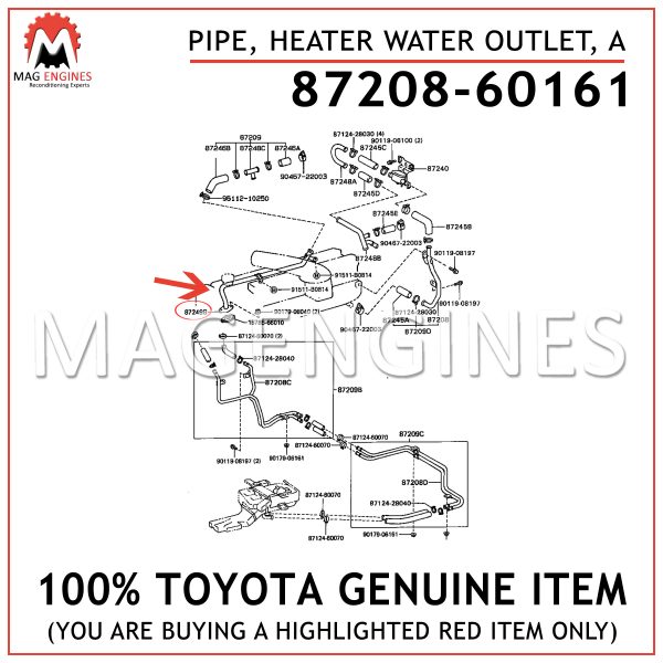 87208-60161 TOYOTA GENUINE PIPE, HEATER WATER OUTLET, A 8720860161