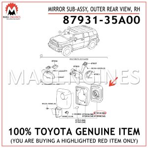 87931-35A00 TOYOTA GENUINE MIRROR SUB-ASSY, OUTER REAR VIEW, RH 8793135A00