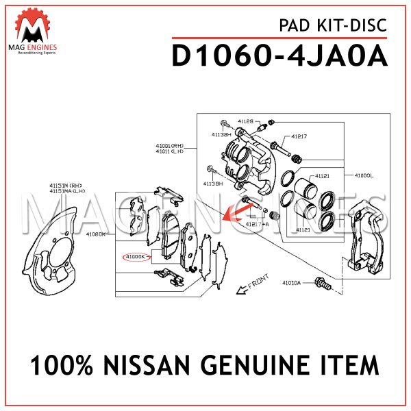D1060-4JA0A NISSAN GENUINE PAD KIT-DISC D10604JA0A