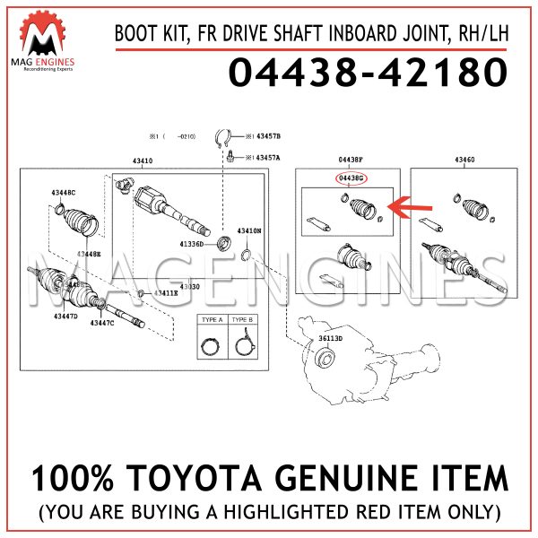 04438-42180 TOYOTA GENUINE BOOT KIT, FRONT DRIVE SHAFT INBOARD JOINT, RH/LH 0443842180 