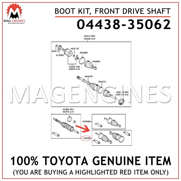 04438-35062 TOYOTA GENUINE BOOT KIT, FRONT DRIVE SHAFT 0443835062