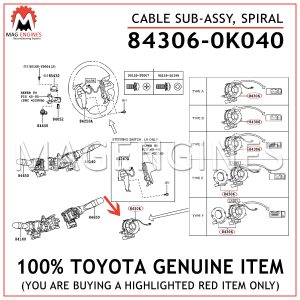 84306-0K040 TOYOTA GENUINE CABLE SUB-ASSY, SPIRAL 843060K040