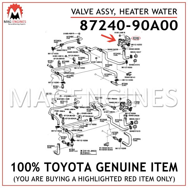 87240-90A00 TOYOTA GENUINE VALVE ASSY, HEATER WATER 8724090A00