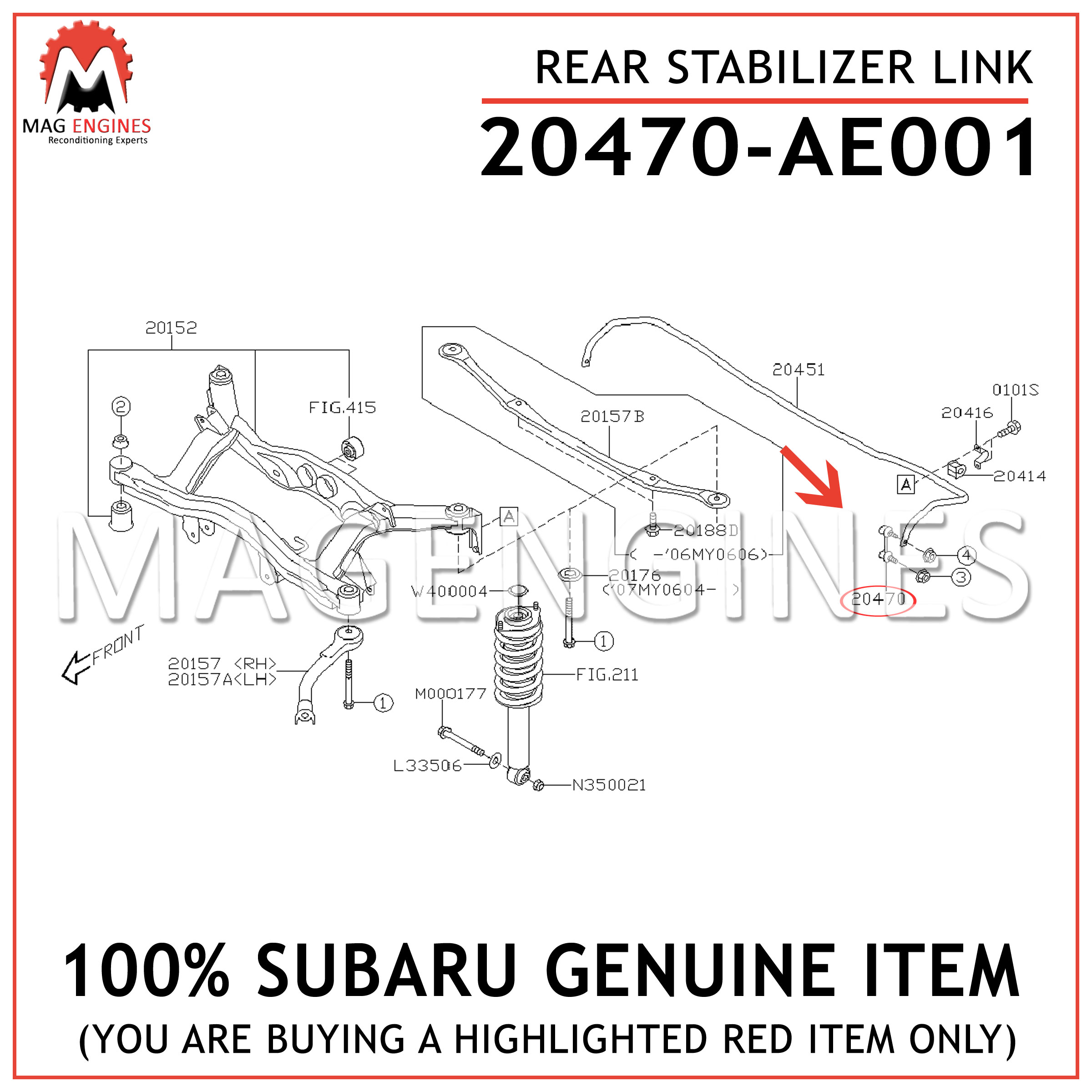 Genuine OEM Subaru Rear Sway Bar Stabilizer Link Assembly 20470AJ000