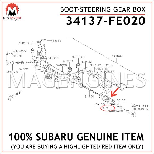 34137-FE020 SUBARU GENUINE BOOT-STEERING GEAR BOX 34137FE020