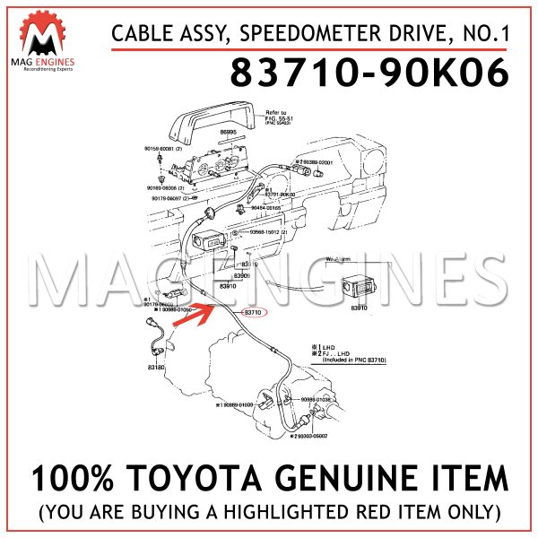 83710-90K06 TOYOTA GENUINE CABLE ASSY, SPEEDOMETER DRIVE, NO.1 8371090K06