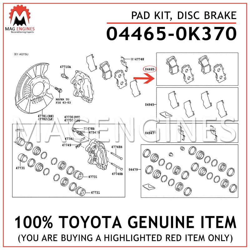 04465-35020 Pad Kit,Disc Brake,F Genuine Toyota Parts 