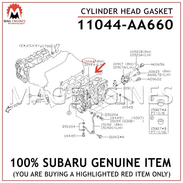 11044-AA660 SUBARU GENUINE CYLINDER HEAD GASKET 11044AA660