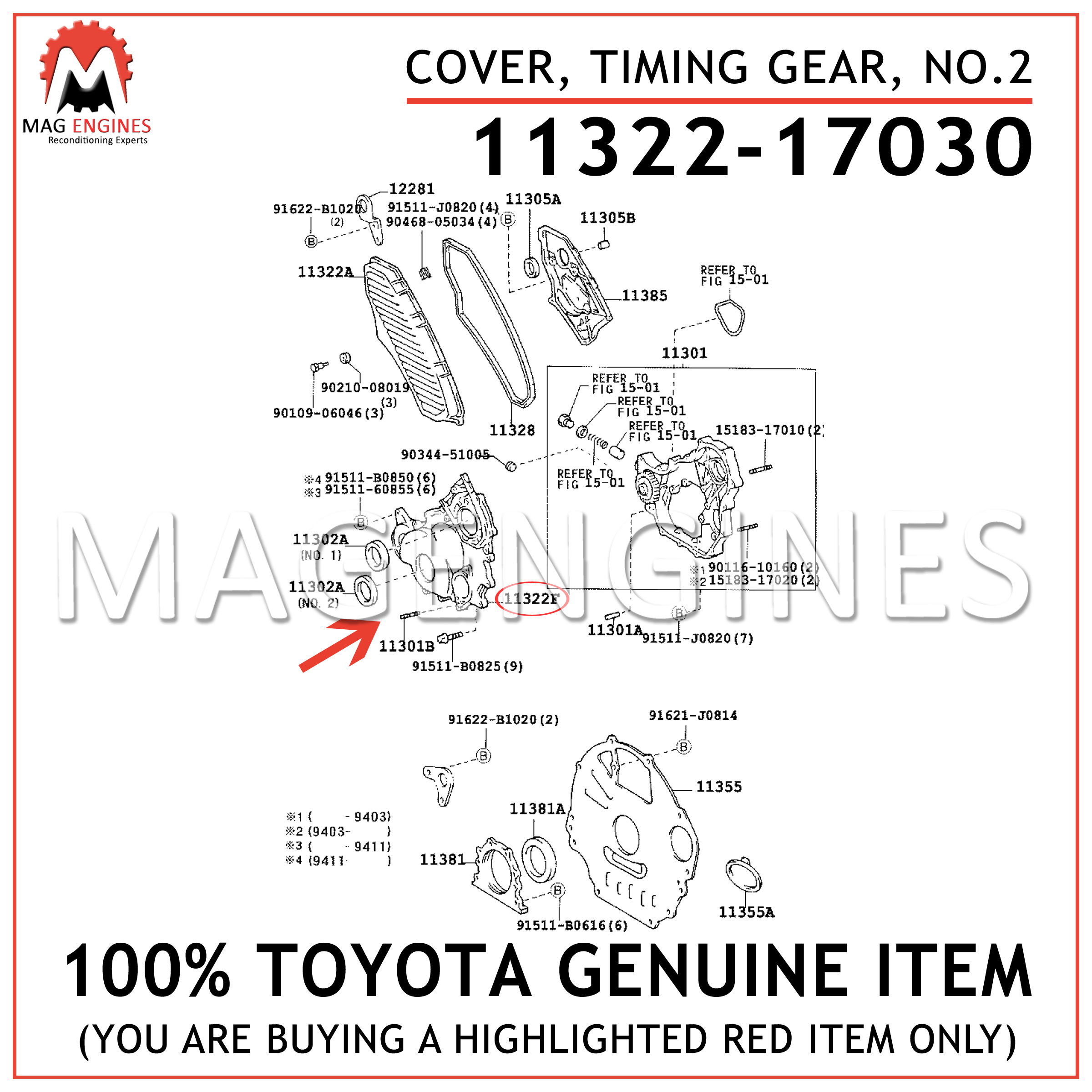 NO.2 11322-17030 1132217030 Genuine Toyota COVER TIMING GEAR
