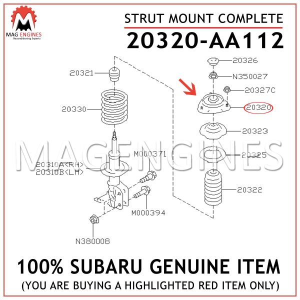 20320-AA112 SUBARU GENUINE STRUT MOUNT COMPLETE 20320AA112