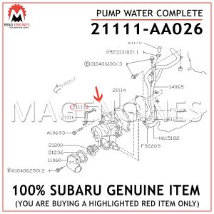 21111-AA026 SUBARU GENUINE PUMP WATER COMPLETE 21111AA026