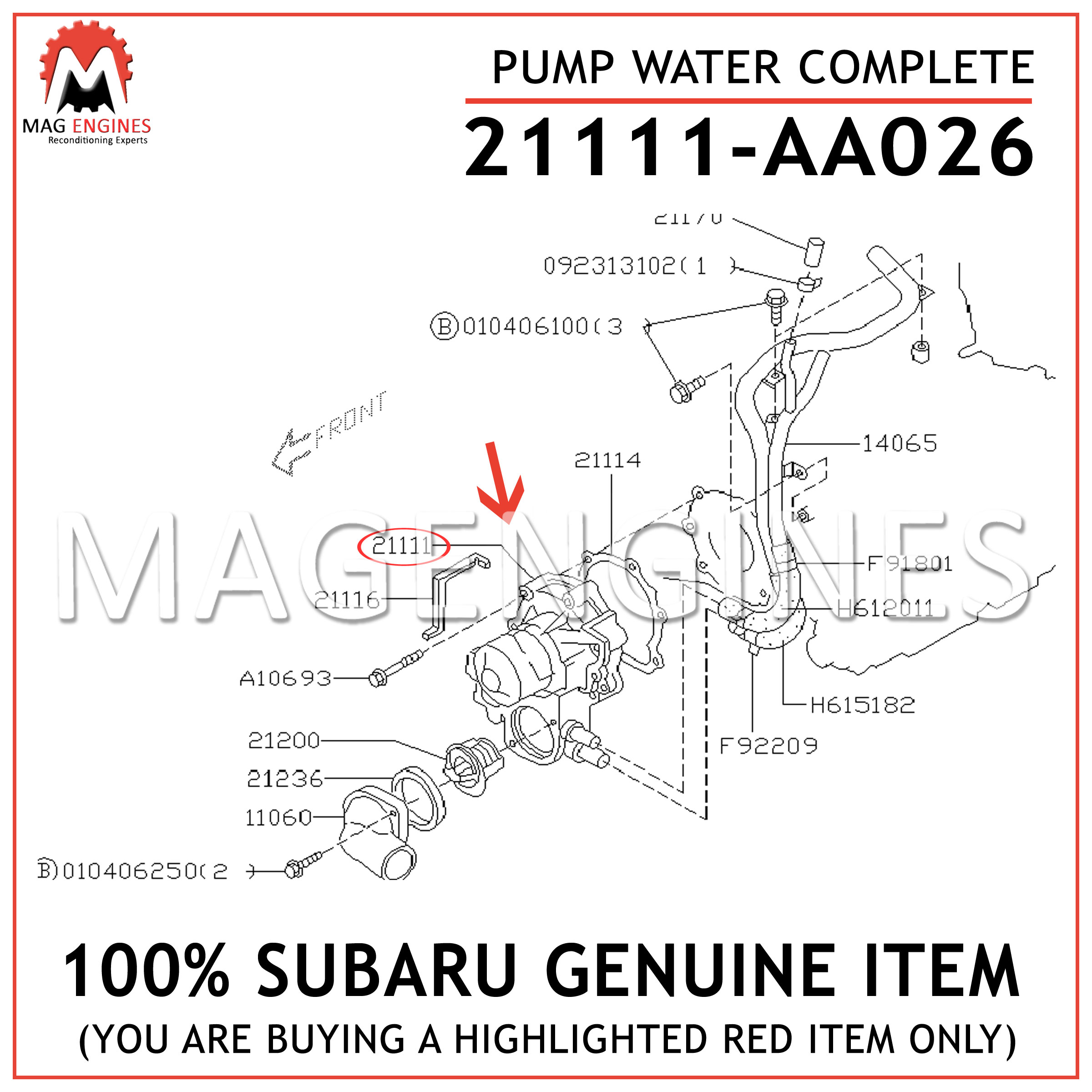 21111AA026 Genuine Subaru UMP COMPL-WATER 21111-AA026