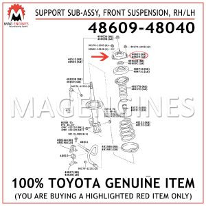 48609-48040 TOYOTA GENUINE SUPPORT SUB-ASSY, FRONT SUSPENSION, RHLH 4860948040