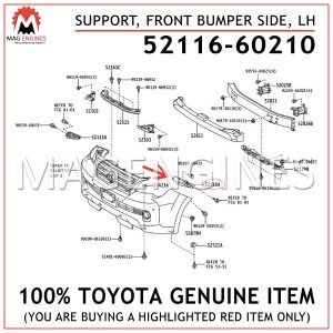 52116-60210 TOYOTA GENUINE SUPPORT, FRONT BUMPER SIDE, LH 5211660210