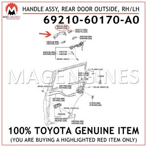 69210-60170-A0 TOYOTA GENUINE HANDLE ASSY, REAR DOOR OUTSIDE, RHLH 6921060170A0