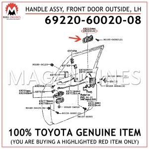 69220-60020-08 TOYOTA GENUINE HANDLE ASSY, FRONT DOOR OUTSIDE, LH 692206002008