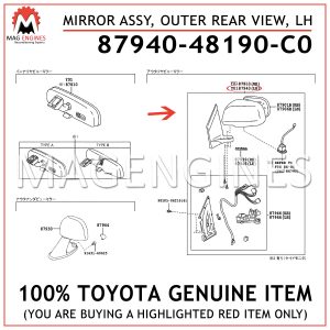 87940-48190-C0 TOYOTA GENUINE MIRROR ASSY, OUTER REAR VIEW, LH 8794048190C0