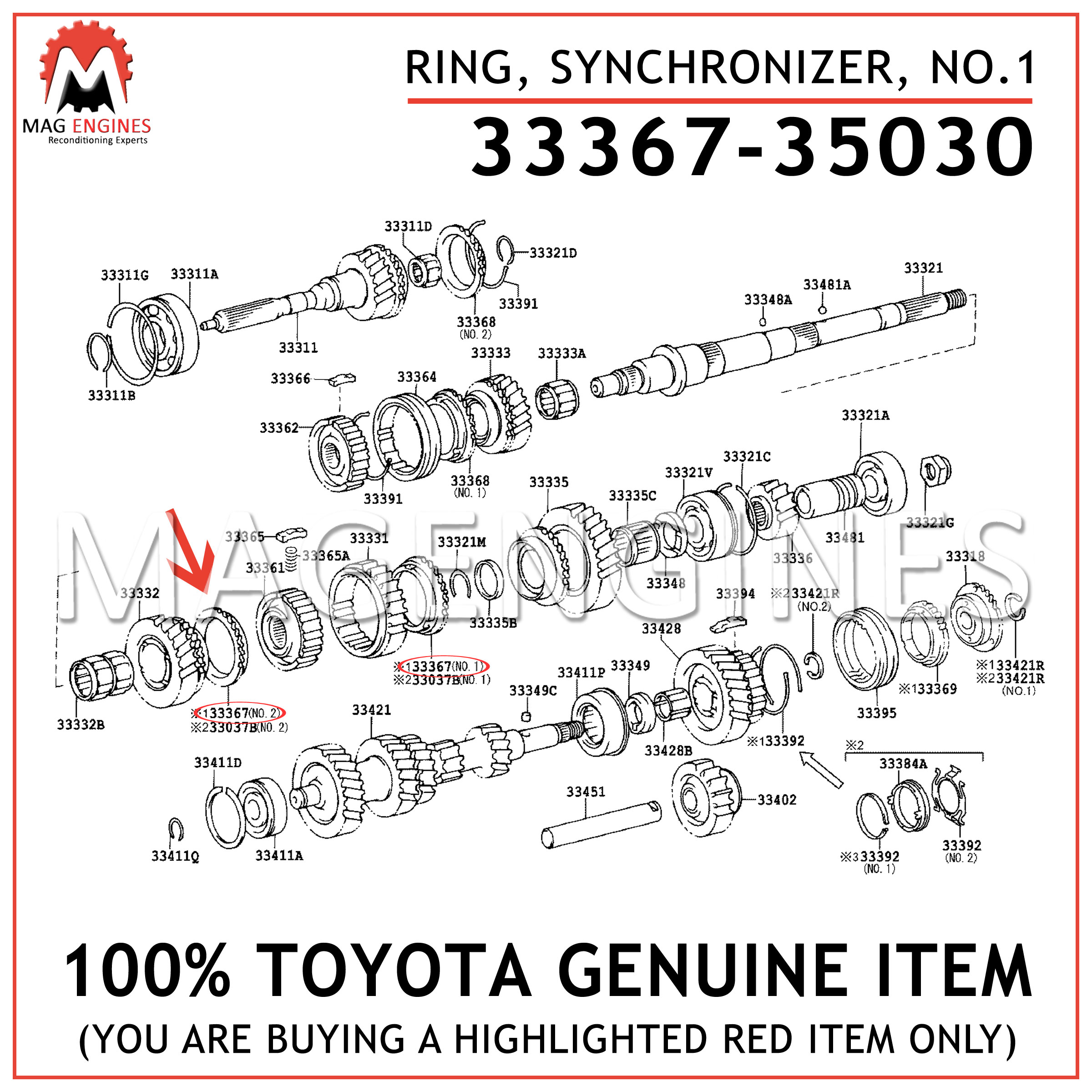 3336735030 Genuine Toyota RING SYNCHRONIZER NO.1 33367-35030 