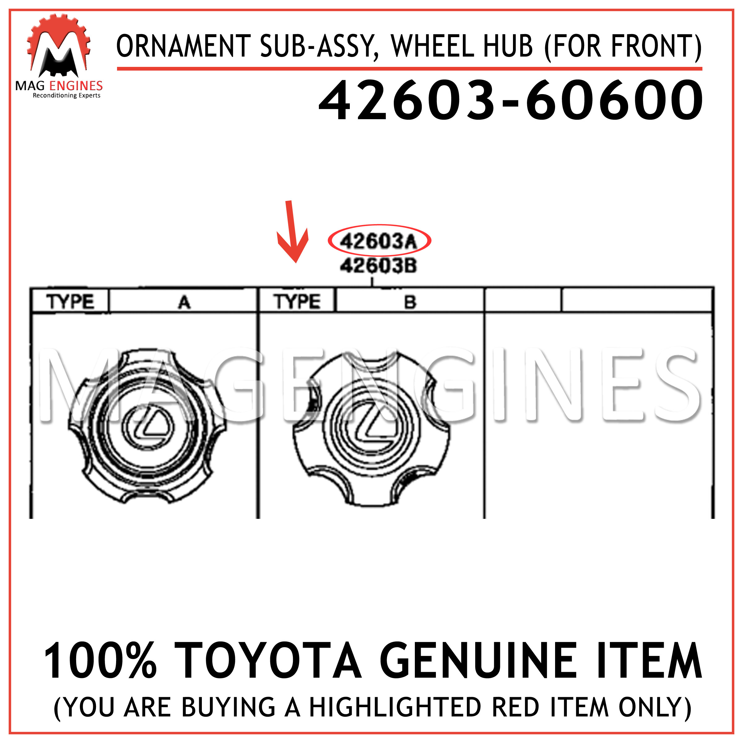 WHEEL HUB 4260360600 Genuine Toyota ORNAMENT SUB-ASSY FOR FRONT 42603-60600 
