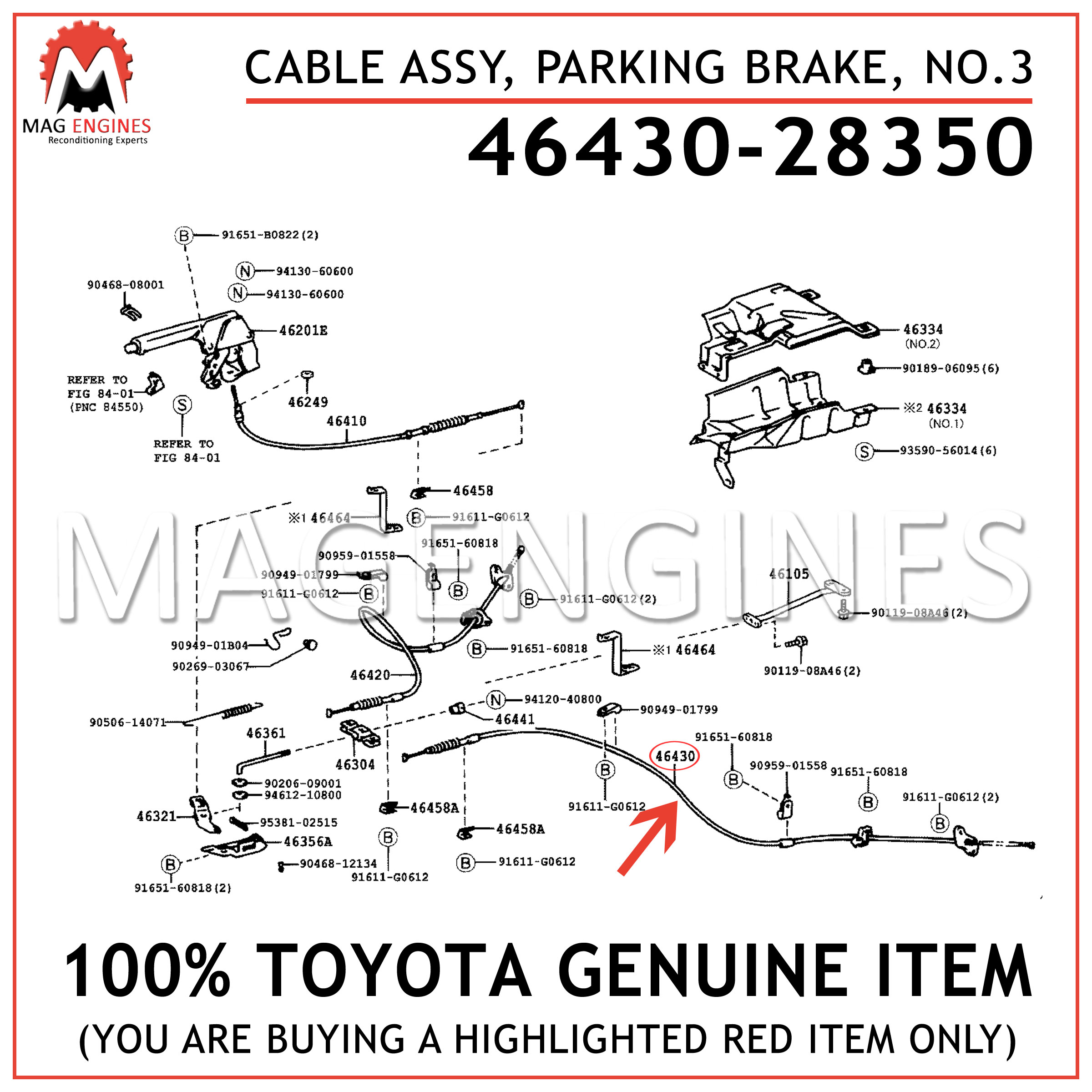 Genuine Toyota 46430-21030 Parking Brake Cable Assembly 
