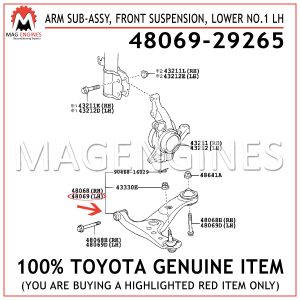 48069-29265 TOYOTA GENUINE ARM SUB-ASSY, FRONT SUSPENSION, LOWER NO.1 LH 4806929265
