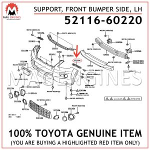 52116-60220 TOYOTA GENUINE SUPPORT, FRONT BUMPER SIDE, LH 5211660220