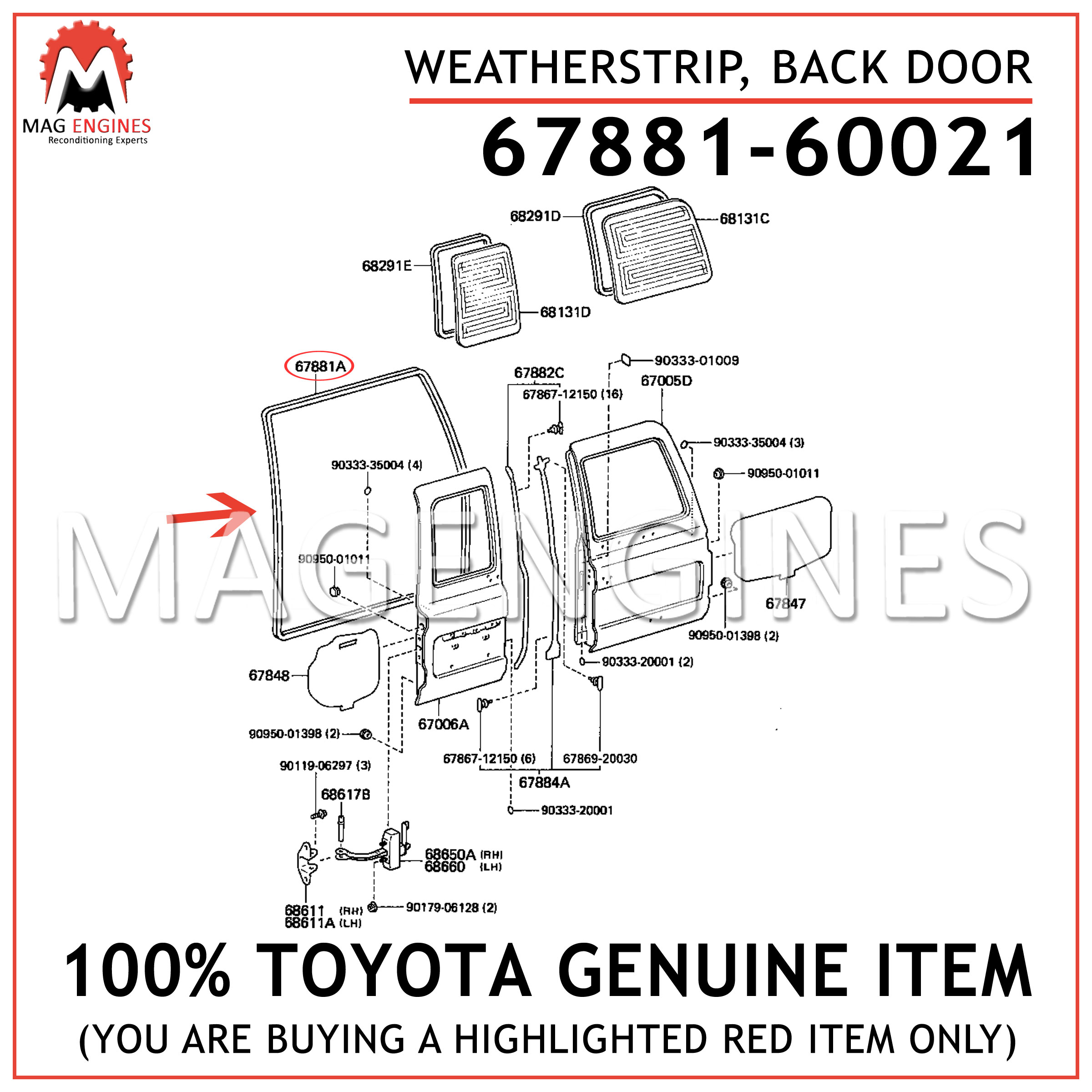 TOYOTA Genuine 67881-42020 Door Weatherstrip 