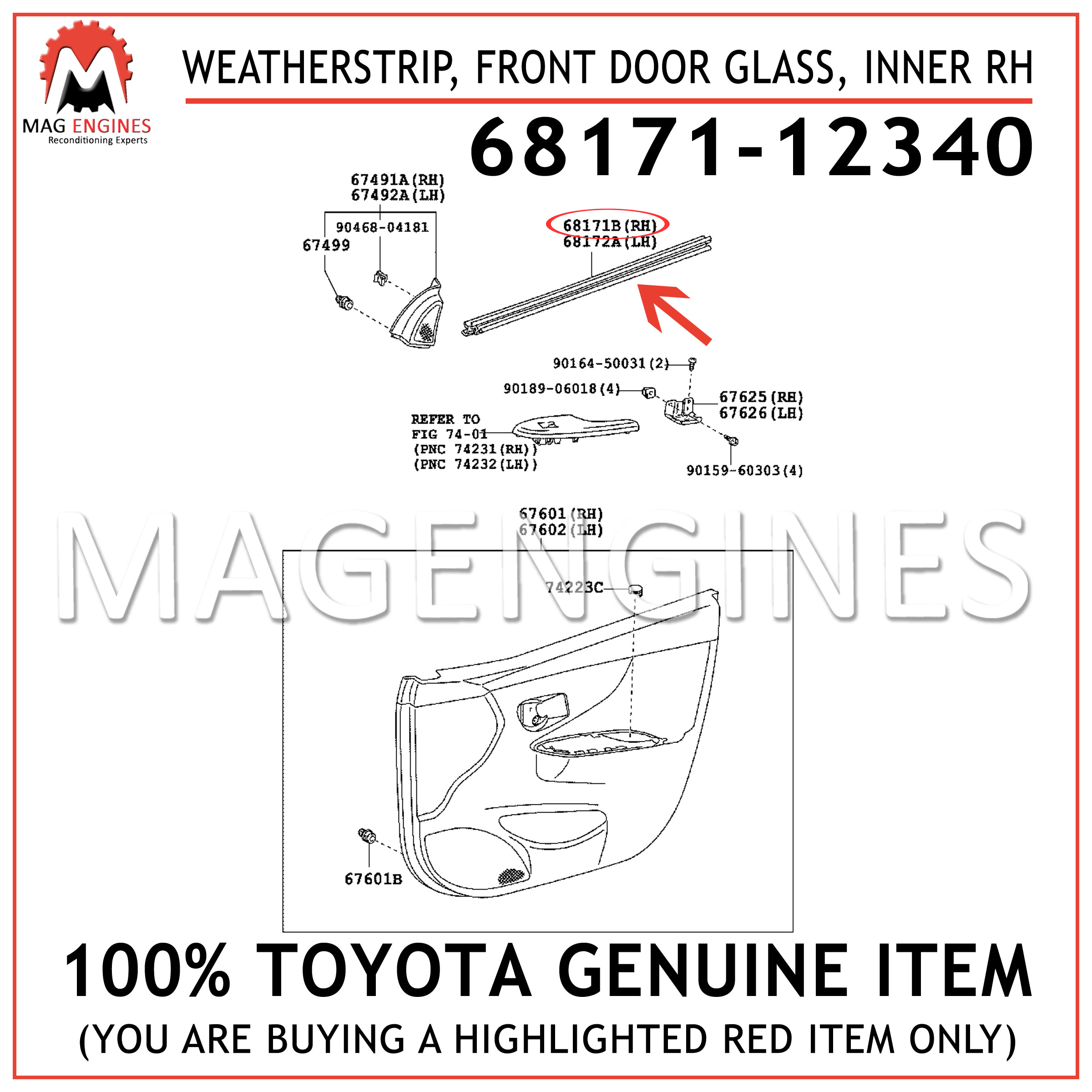 TOYOTA Genuine 68171-0R030 Door Glass Weatherstrip