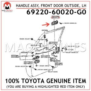 69220-60020-G0 TOYOTA GENUINE HANDLE ASSY, FRONT DOOR OUTSIDE, LH 6922060020G0