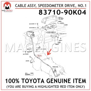 83710-90K04 TOYOTA GENUINE CABLE ASSY, SPEEDOMETER DRIVE, NO.1 8371090K04