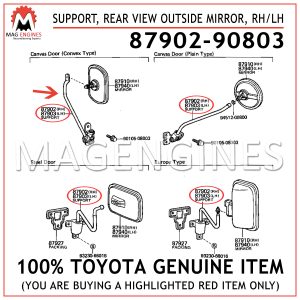87902-90803 TOYOTA GENUINE SUPPORT, REAR VIEW OUTSIDE MIRROR, RHLH 8790290803