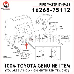 16268-75112 TOYOTA GENUINE PIPE WATER BY-PASS 1626875112