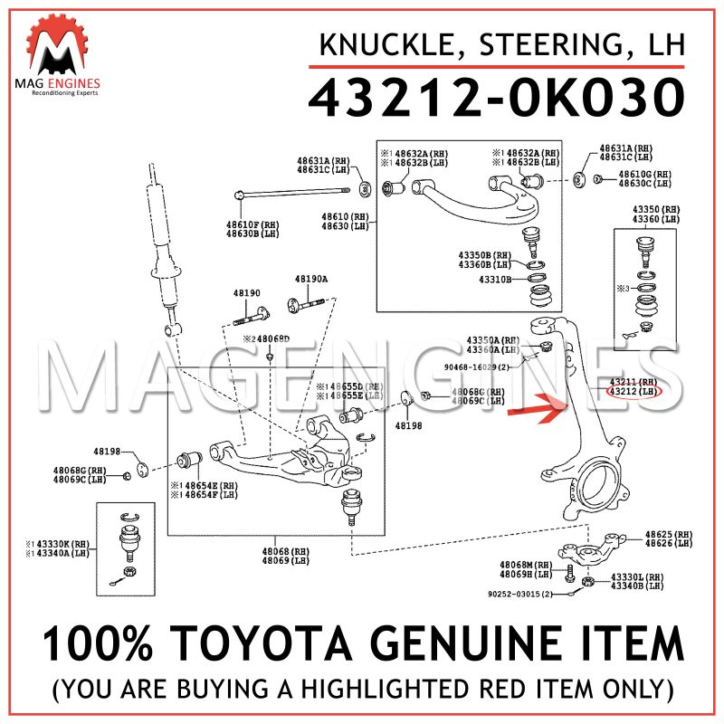 432120K030 Genuine Toyota KNUCKLE STEERING LH 43212-0K030