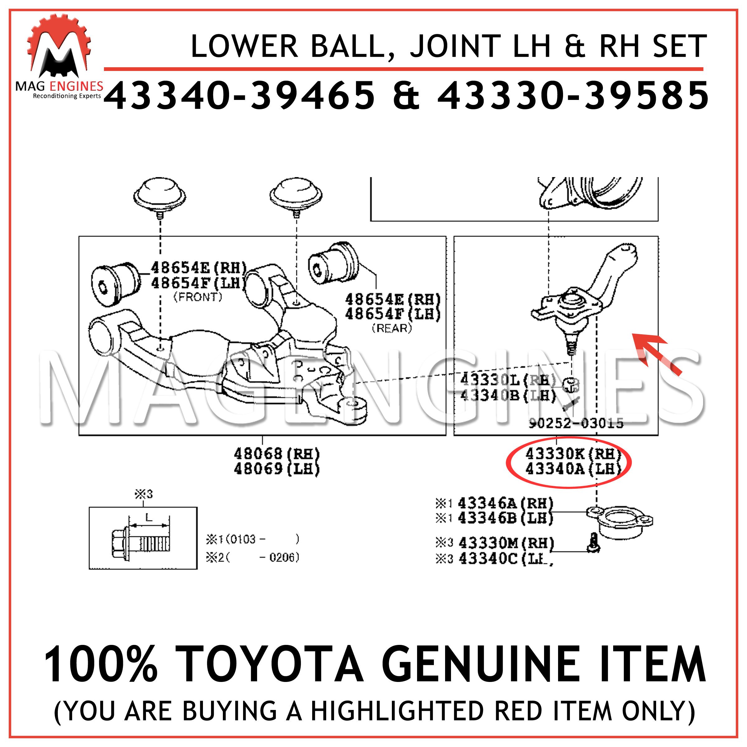 Genuine OEM 4Runner Front Lower Ball Joint Lh+Rh 43330-39585 43340-39465 