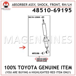 48510-69195 TOYOTA GENUINE ABSORBER ASSY, SHOCK, FRONT, RHLH 48510-69195