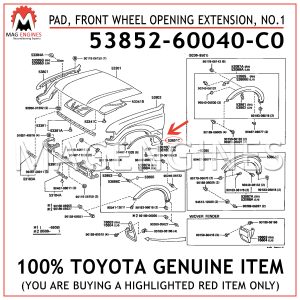 53852-60040-C0 TOYOTA GENUINE PAD, FRONT WHEEL OPENING EXTENSION, NO.1 5385260040C0