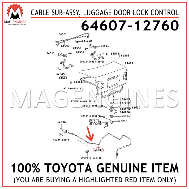 LUGGAGE DOOR LOCK CONTROL 64607-12860 6460712860 Genuine Toyota CABLE SUB-ASSY