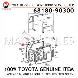 68180-90300 TOYOTA GENUINE WEATHERSTRIP, FRONT DOOR GLASS, OUTER 6818090300