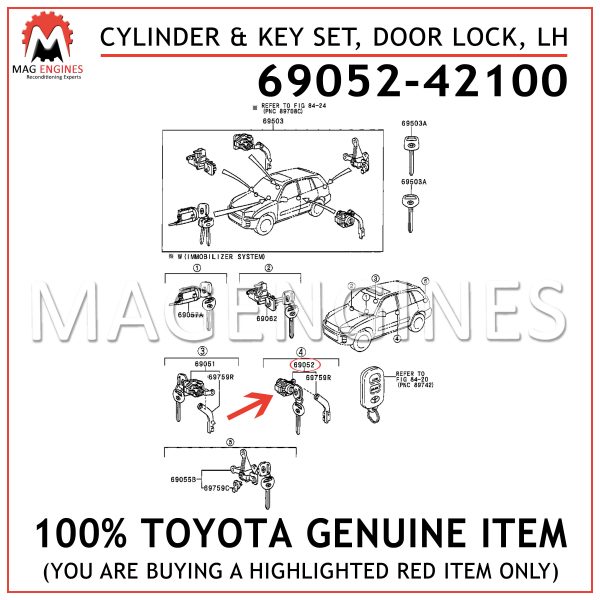 69052-42100 TOYOTA GENUINE CYLINDER & KEY SET, DOOR LOCK, LH 6905242100