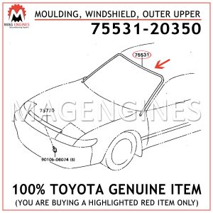 75531-20350 TOYOTA GENUINE MOULDING, WINDSHIELD, OUTER UPPER 7553120350