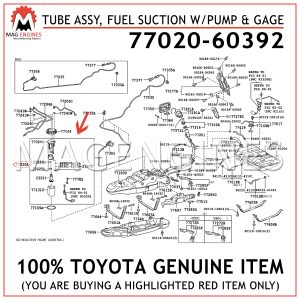 77020-60392 TOYOTA GENUINE TUBE ASSY, FUEL SUCTION WPUMP & GAGE 7702060392